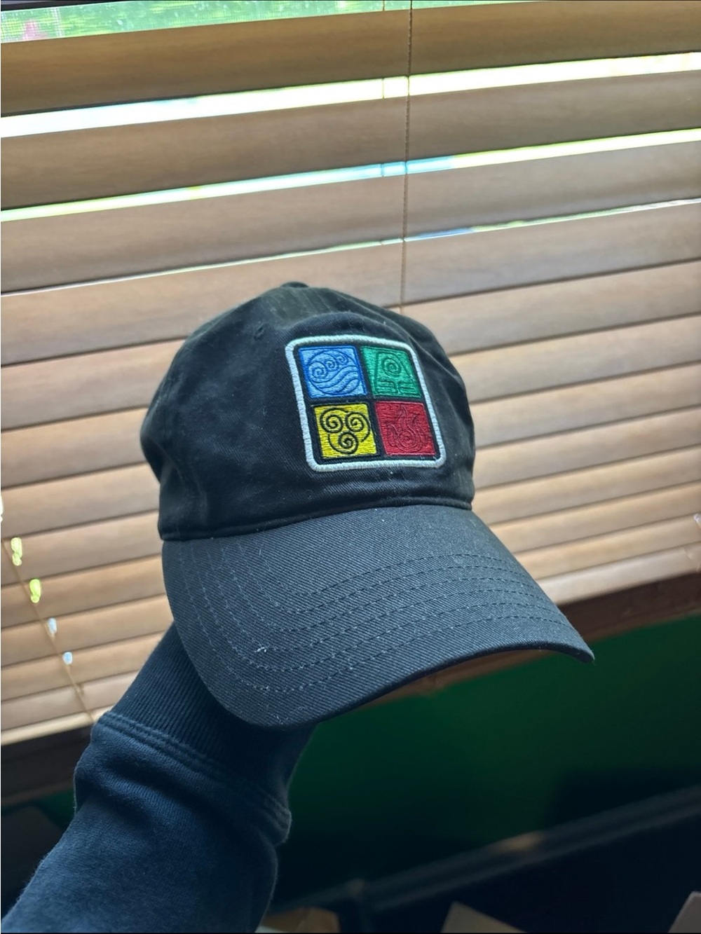 Black Baseball Cap with Color Block Patch - Unbranded